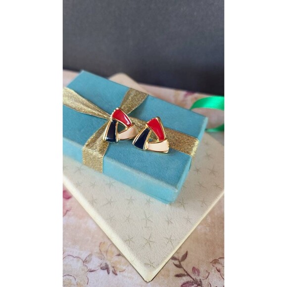 Patriotic Red White and Blue Enamel Stud Earrings - Picture 7 of 10